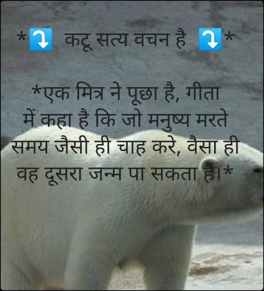 *⤵️  कटू सत्य वचन है  ⤵️*

*एक मित्र ने पूछा है, गीता में कहा है कि जो मनुष्य मरते समय जैसी ही चाह करे, वैसा ही वह दूसरा जन्म पा सकता है।*
