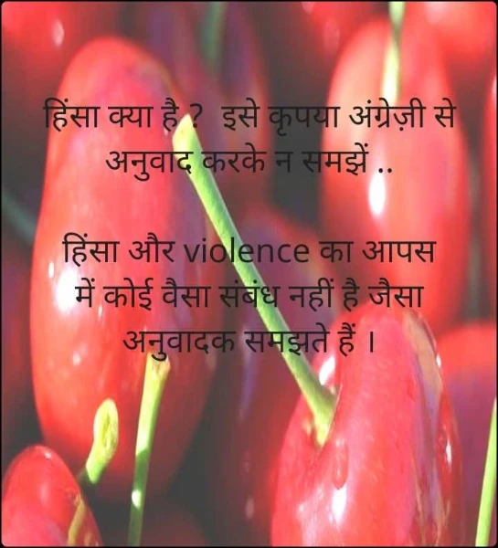 हिंसा क्या है ?  इसे कृपया अंग्रेज़ी से अनुवाद करके न समझें ..

हिंसा और violence का आपस में कोई वैसा संबंध नहीं है जैसा अनुवादक समझते हैं ।