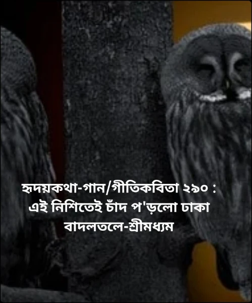 হৃদয়কথা-গান/গীতিকবিতা ২৯০ : এই নিশিতেই চাঁদ প'ড়লো ঢাকা বাদলতলে-শ্রীমধ্যম