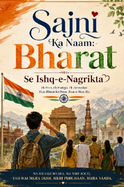 "Sajni Ka Naam: Bharat Se Ishq-e-Nagrikta cover page bna ke do